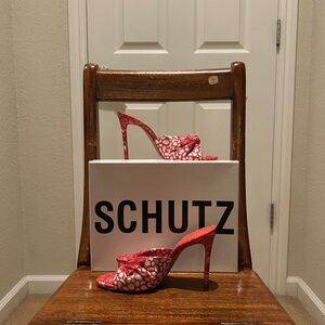 Schutz stilettos in a lovely red “bandana” print.